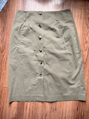 Theory Olive Green Midi Skirt